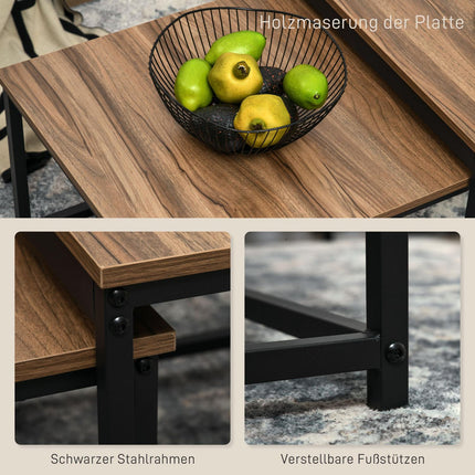 Industrial Wood Look Coffee table set, steel frame, set of 2