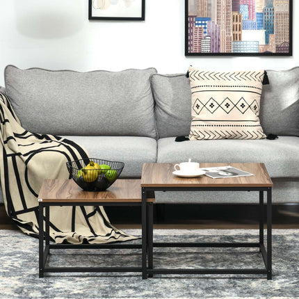 Industrial Wood Look Coffee table set, steel frame, set of 2