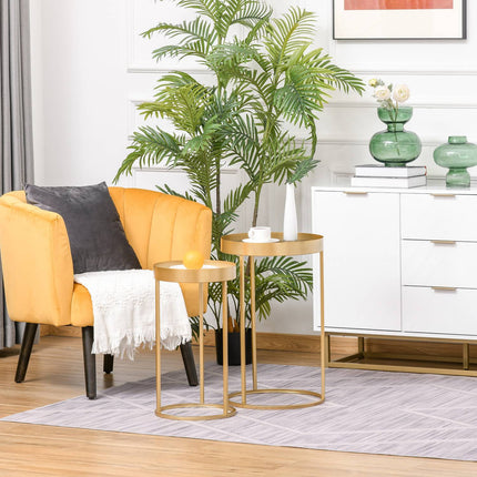 Round coffee table set of 2 - Retro design, gold finish