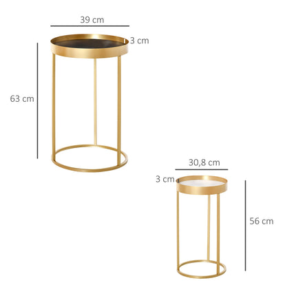 Round coffee table set of 2 - Retro design, gold finish