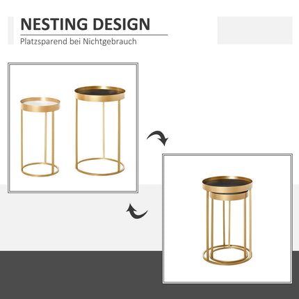 Round coffee table set of 2 - Retro design, gold finish