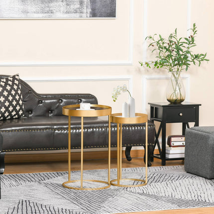 Round coffee table set of 2 - Retro design, gold finish