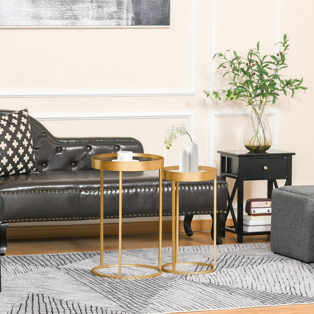 Round coffee table set of 2 - Retro design, gold finish