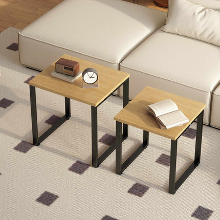 Coffee Table Set of 2, Wood Look, Metal Frame, Nesting Design