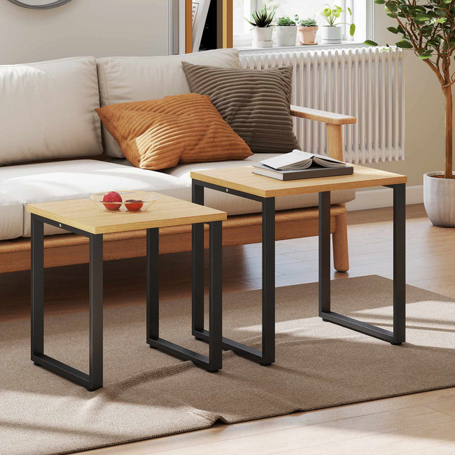Coffee Table Set of 2, Wood Look, Metal Frame, Nesting Design