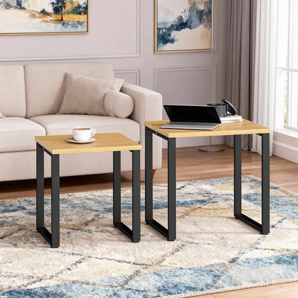 Coffee Table Set of 2, Wood Look, Metal Frame, Nesting Design