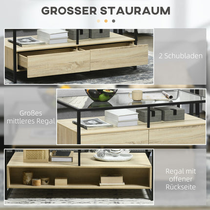 Coffee table with drawer & glass top – Oak & Steel