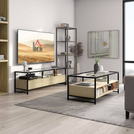 Coffee table with drawer & glass top – Oak & Steel