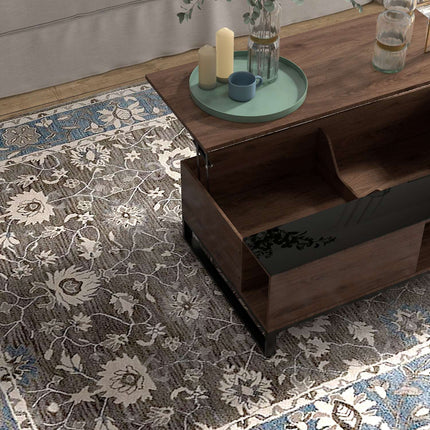Modern coffee table in black steel with storage, 102x58x35.5 Cm