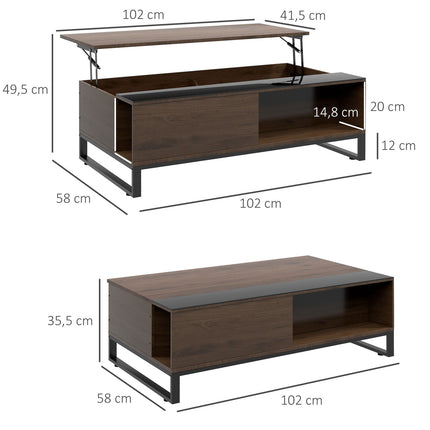 Modern coffee table in black steel with storage, 102x58x35.5 Cm