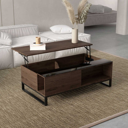 Modern coffee table in black steel with storage, 102x58x35.5 Cm