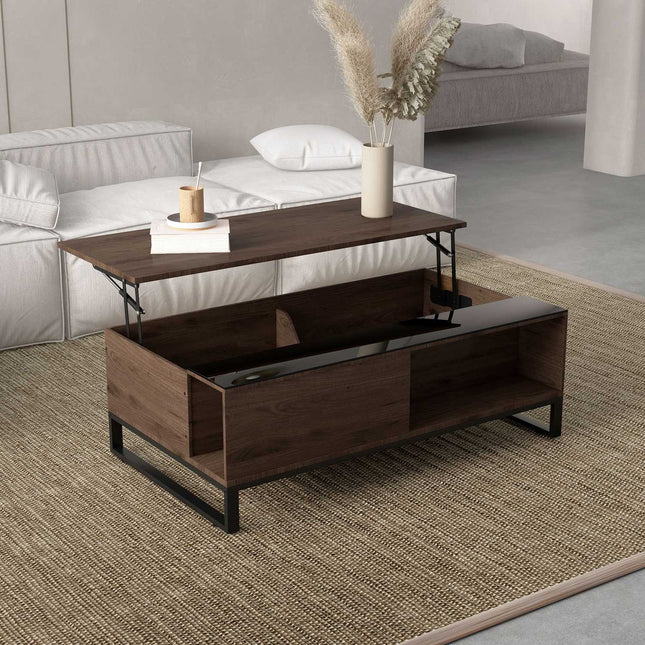 Modern coffee table in black steel with storage, 102x58x35.5 Cm
