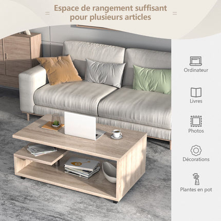 Coffee Table With 2 Shelves, Locking Casters, 105x60cm