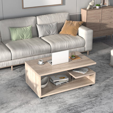 Coffee Table With 2 Shelves, Locking Casters, 105x60cm
