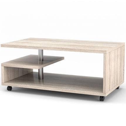 Coffee Table With 2 Shelves, Locking Casters, 105x60cm