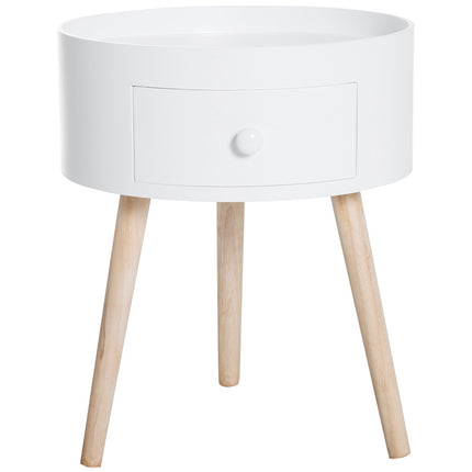 Round white coffee table with drawer - 50 kg capacity