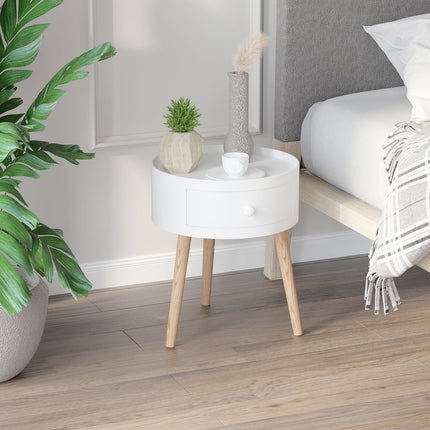 Round white coffee table with drawer - 50 kg capacity