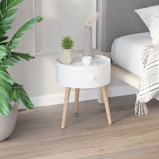 Round white coffee table with drawer - 50 kg capacity