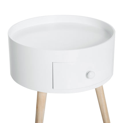 Round white coffee table with drawer - 50 kg capacity