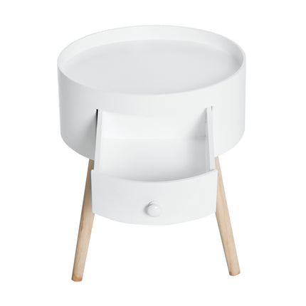 Round white coffee table with drawer - 50 kg capacity