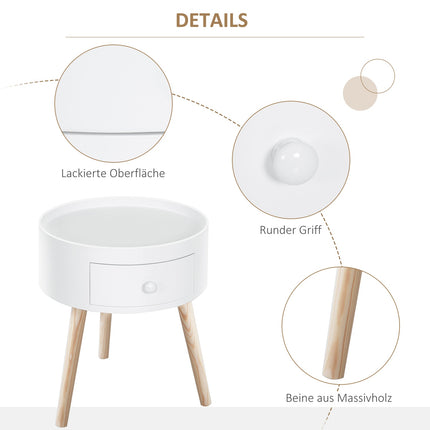 Round white coffee table with drawer - 50 kg capacity