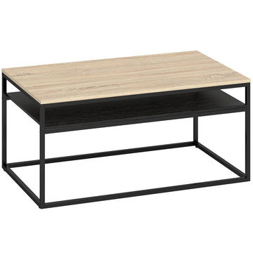 Coffee Table With Shelf, Oak Look and Black, 100 cm