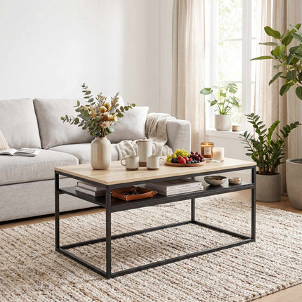Coffee Table With Shelf, Oak Look and Black, 100 cm