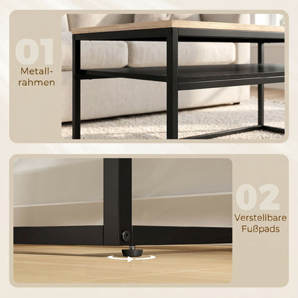 Coffee Table With Shelf, Oak Look and Black, 100 cm