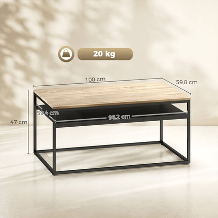 Coffee Table With Shelf, Oak Look and Black, 100 cm
