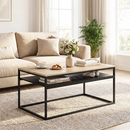 Coffee Table With Shelf, Oak Look and Black, 100 cm