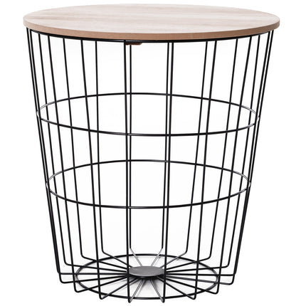 Round coffee table with storage, Natural metal MDF, Ø39.5X43Cm