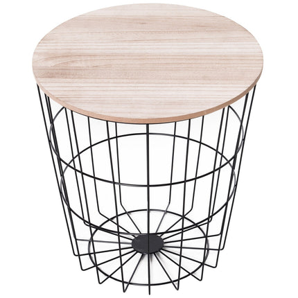 Round coffee table with storage, Natural metal MDF, Ø39.5X43Cm
