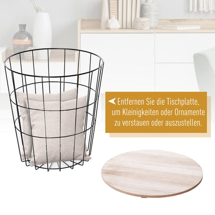 Round coffee table with storage, Natural metal MDF, Ø39.5X43Cm