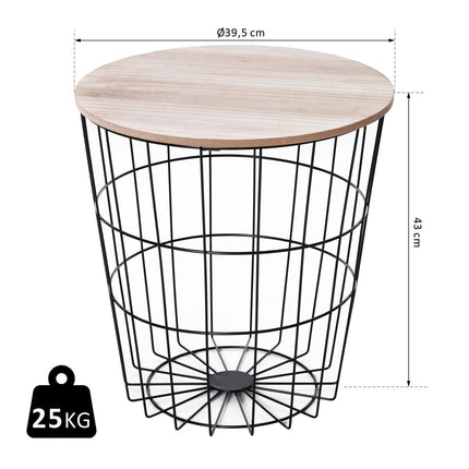 Round coffee table with storage, Natural metal MDF, Ø39.5X43Cm