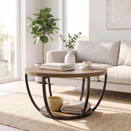 Coffee Table with 2 Tiers, 80x80x43.8 cm, Brown/Black
