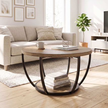 Coffee Table with 2 Tiers, 80x80x43.8 cm, Brown/Black