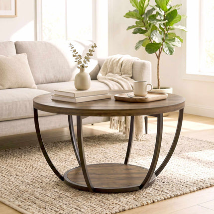 Coffee Table with 2 Tiers, 80x80x43.8 cm, Brown/Black