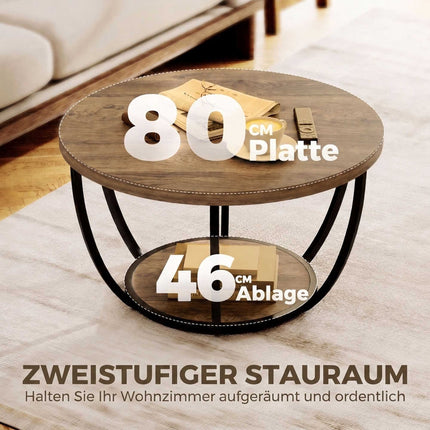 Coffee Table with 2 Tiers, 80x80x43.8 cm, Brown/Black