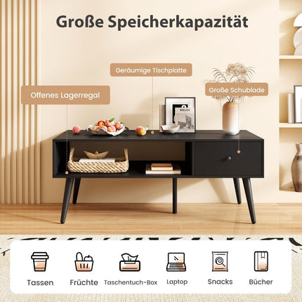 Coffee Table with Drawer and Open Shelf, 109 x 55 x 39.5 cm, Black