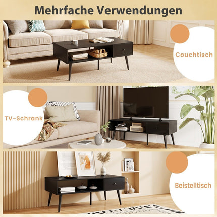 Coffee Table with Drawer and Open Shelf, 109 x 55 x 39.5 cm, Black
