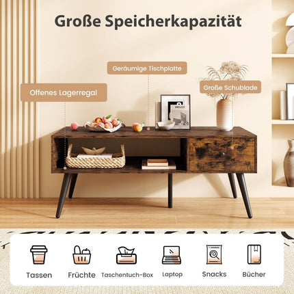 Coffee Table with Drawer and Open Shelf, 109 x 55 x 39.5 cm