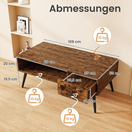 Coffee Table with Drawer and Open Shelf, 109 x 55 x 39.5 cm