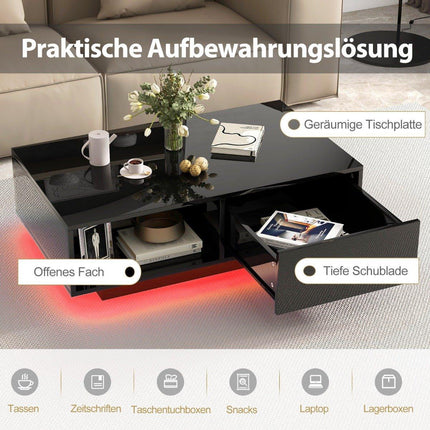Coffee Table with LED Lights, Remote, Storage, Black, 95x55x31 cm