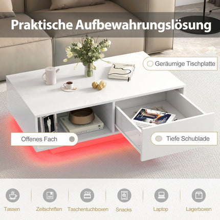 Coffee Table with LED Lights and Remote, 95 x 55 x 31 cm, White