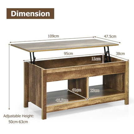 Coffee Table with Lifting Top Multifunctional Accent Furniture with Hidden Compartments & Shelves Oak