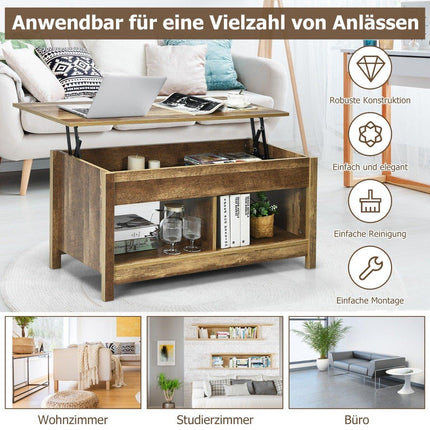 Coffee Table with Lifting Top Multifunctional Accent Furniture with Hidden Compartments & Shelves Oak