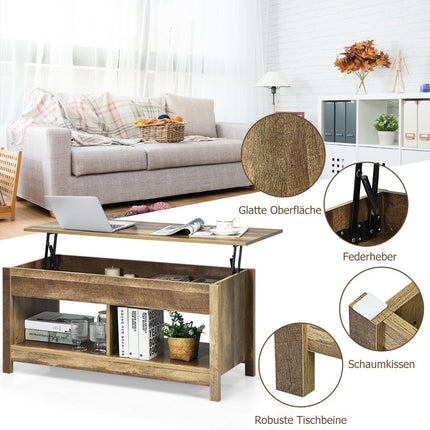 Coffee Table with Lifting Top Multifunctional Accent Furniture with Hidden Compartments & Shelves Oak
