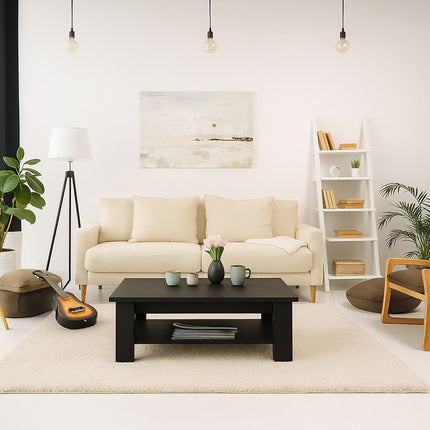 Coffee Table with Lower Shelf – Modern Design, Easy Clean