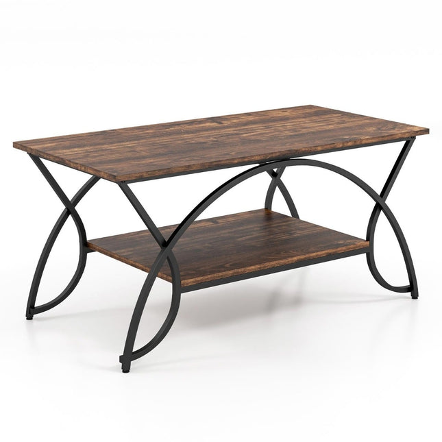 Coffee Table with Shelf, Metal Frame, 100x50x45 cm