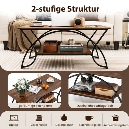 Coffee Table with Shelf, Metal Frame, 100x50x45 cm